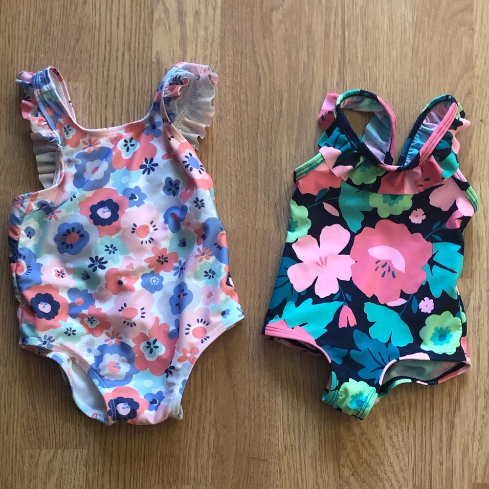 2 baby girl one piece swimsuits, 6 mos size